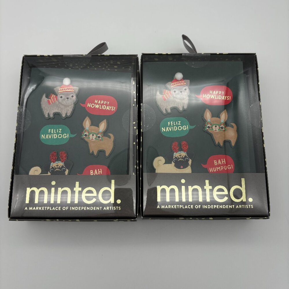 Minted 10ct DOGS OF CHRISTMAS Single Design Boxed Holiday Card Pack (x2) NEW